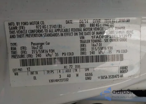 2014 Ford Focus Se from USA, damaged, VIN 1FADP3F28EL312912